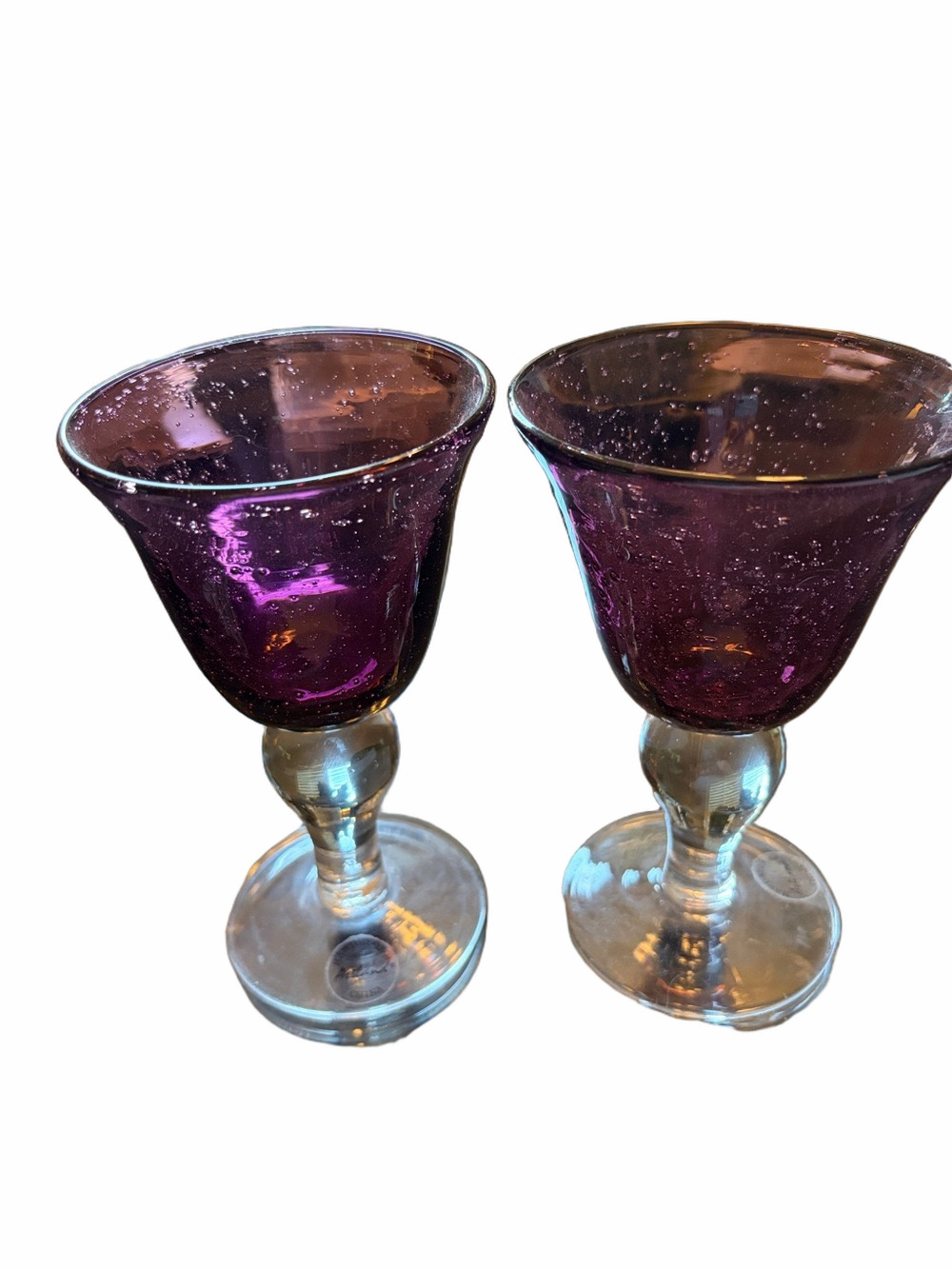 Amethyst hand blown water goblets set of 2